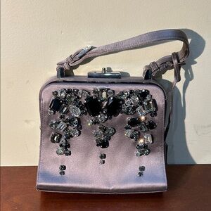Prada Grey Satin Crystal Embellished Frame Top Handle Bag
